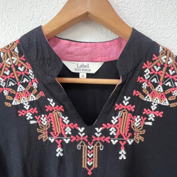 Label Rita Kumar Tunic Dress Size 4 Anthropology Mini Embroidred Pockets - Picture 2 of 10